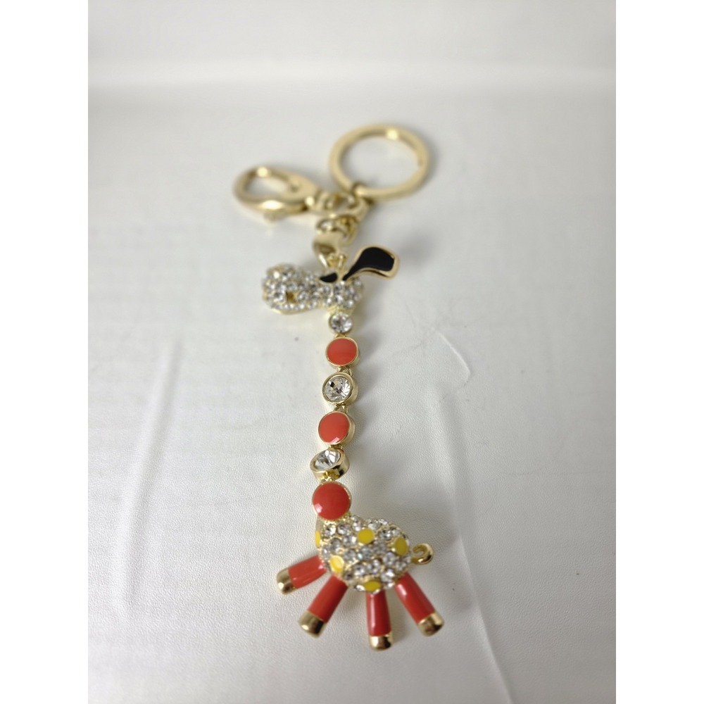 Giraffe‎ Keychain Gold Tone Enamel Rhinestone Crystal Bag Charm Animal Accessory